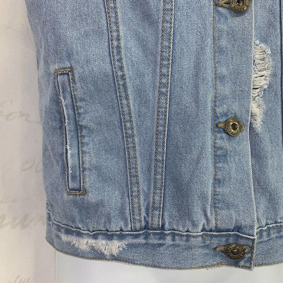 Sneak Peek Light Blue Denim Sleeveless Distressed - Picture 2 of 8